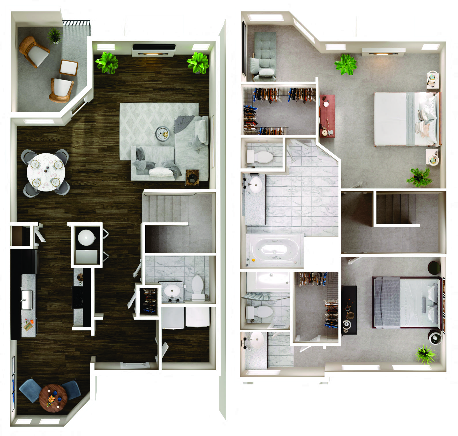 Floor plan for 2 beds, 2.5 baths, 1550 sqft